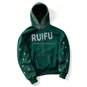 Custom Luxury Rhinestone 3d Embroidery Puff Embossed Hoodies Dtg Print Hoodi Streetwear Cotton Oversized Printing Hoodie For Men - Product Image 2