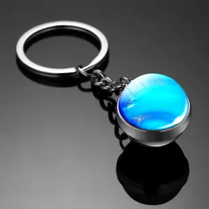 China Eight Planets Crystal Glass Earth Moon Mercury Venus Key chain Solar System Sun-Shaped Keychains with Led Light