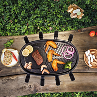 Barbecue électrique rond en acier avec surface antiadhésive thermolaquée, 8 plateaux chauffants et dispositif de sécurité anti-flamme pour une utilisation en intérieur/extérieur