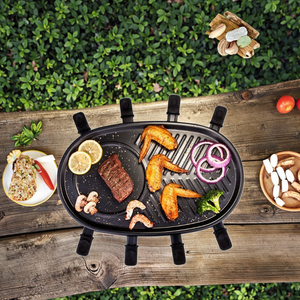 Barbecue électrique rond de table antiadhésif avec 8 plateaux chauffants et dispositif de sécurité anti-flamme pour cuisine intérieure et extérieure - Product Image 1