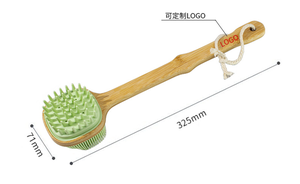 Brosse de bain 2-en-1 en silicone souple avec long manche en bois, outil de nettoyage du dos pour la douche, brosse douce pour usage quotidien - Product Image 2