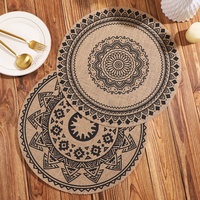 Sets de table ronds imprimés en jute et lin de style bohème, 15 pouces, très vendus, résistants à la chaleur et antidérapants