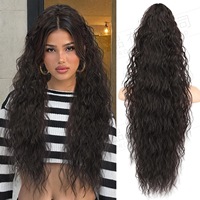 Perruque queue de cheval longue et bouclée effet vague d'eau, en fibre haute température, double trame, extensions capillaires pour femmes
