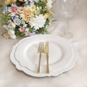 Assiette de table en porcelaine fine blanche nordique, élégante et minimaliste, en dentelle française de luxe, avec logo personnalisé, pour mariage - Product Image 3