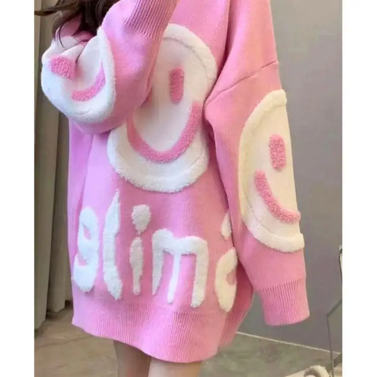 फैशन शरद ऋतु/सर्दियों 2023 लोकप्रिय कोरियन संस्करण डिजाइन भावना ढीली स्माइली स्वेटर महिलाओं के लिए शीर्ष