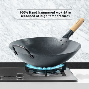 12-16 inch thép carbon Chảo thương mại Trung Quốc khuấy chảo kim loại woks cho nhà hàng sử dụng với tay cầm bằng gỗ - Product Image 4