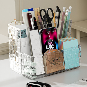 Transparent Desktop Storage <b>Box</b> With Compartments For <b>Makeup</b> And Stationery Organizing Shelf 2L Capacity - Product Image 1