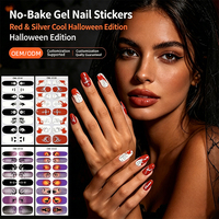 AW26 Autocollants et bandes adhésives pour ongles en gel, non toxiques, sans cuisson, sans UV, esthétique gothique rouge argentée avec crânes sanglants, pour Halloween, fêtes et cosplay