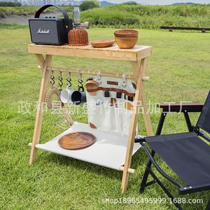 Estante portátil para acampar al aire libre, estante de almacenamiento plegable de bambú y madera, estante para barbacoa de viaje, estante para condimentos, colgante - Product Image 4