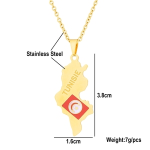 Collar con Colgante <span class=keywords><strong>de</strong></span> <span class=keywords><strong>Mapa</strong></span> Nacional <span class=keywords><strong>de</strong></span> <span class=keywords><strong>Túnez</strong></span>, <span class=keywords><strong>África</strong></span> del Norte, en Acero Inoxidable Impermeable, Joyería Moderna al por Mayor para Hombres y Mujeres - Product Image 2