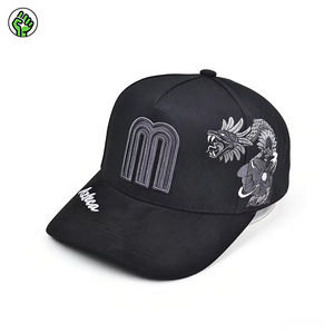 Casquette de baseball noire brodée dragon en gros, logo personnalisé, 5 panneaux, réglable, streetwear, unisexe, flanelle de haute qualité - Product Image 1