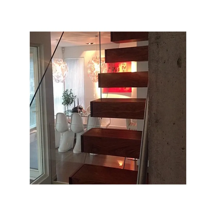 Современные деревянные невидимые Кабельные перила, плавающая лестница, деревянная лестница, плавающая Прямая лестница