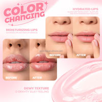 Vente en gros de gloss à lèvres changeant de couleur en fonction de la température, huile à lèvres hydratante longue durée, baume à lèvres aux fruits réactif au PH, étiquette privée