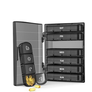 Nbbluesky xách tay 7 Ngày 28 khoang hộp thuốc màu đen hộp đựng thuốc hàng tuần Hộp Đựng Thuốc Du Lịch dung tích lớn - Product Image 4