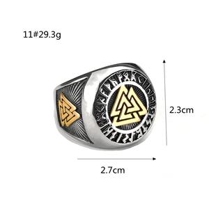 Anillo Nórdico Vintage de Acero Inoxidable con Diseño Geométrico de Triángulo y Runas Vikingas, Joyería Hip Hop para Hombre y Mujer, Regalo - Product Image 5