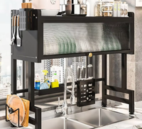 Égouttoir à vaisselle multifonction à double niveau en acier au carbone, grand modèle pour comptoir ou au-dessus de l'évier, pour l'organisation de la cuisine