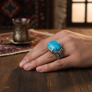 925K Sterling <b>Silver</b> New Design Turkish <b>Men</b> Turquoise <b>Ring</b> - Product Image 3