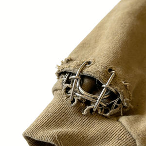 Sudaderas con Capucha Cortas Desgastadas y Rotos Estilo Vintage para Mujer, Ropa Urbana, Sudaderas Extra Grandes con Logotipo Personalizado Estampado - Product Image 3