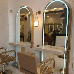 Mueble Espejo Dorado para Colgar en la Pared, Estación de Espejo con Cajones de Madera para Peluquería, Muebles para Salón de Belleza - Product Image 5