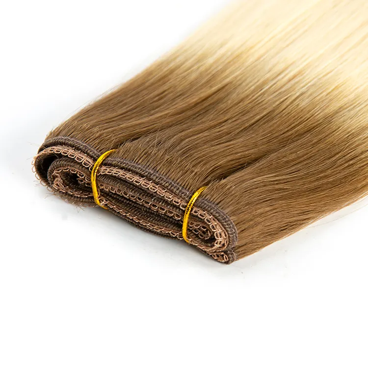 Wholesale Russian weft hair extensions double drawn cuticle aligned human hair Ombre color Machine weft hair extensions