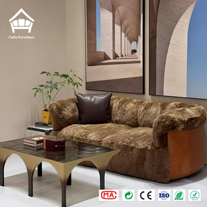 Set di Divani in Bouclé Crema Stile <span class=keywords><strong>Moderno</strong></span> Minimalista Italiano, Divano Modulare in Tessuto Trapuntato per Salotti di Lusso e Penthouse - Product Image 3