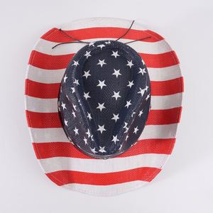 Moda de alta calidad de paja de papel al por mayor sombrero de vaquero de ala ancha con forma de ala ancha Bandera de EE. UU. Stipple impreso adultos sombreros de sol - Product Image 2