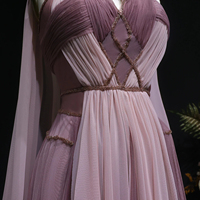 Vestido de Noche Elegante Lsz309 Color Rosa Degradado con Manga Tipo Capa, Espalda Descubierta y Tirantes Cruzados, Vestidos de Fiesta para Mujer Jancember