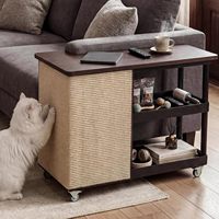 Arbre à chat étroit de luxe en bois et sisal avec hauteur réglable, montage facile, protection anti-griffures, armoire de rangement et roulettes, en carton