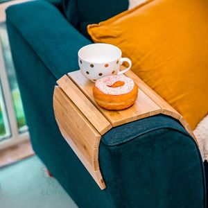 Plateau de canapé antidérapant en bambou laqué, table d'accoudoir pliable pour vaisselle dans le salon - Product Image 5