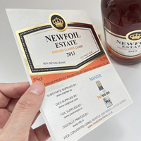 Etiquette de luxe personnalisée dégradable en relief en feuille d'or logo autocollant pour bouteille en verre de vin rouge champagne