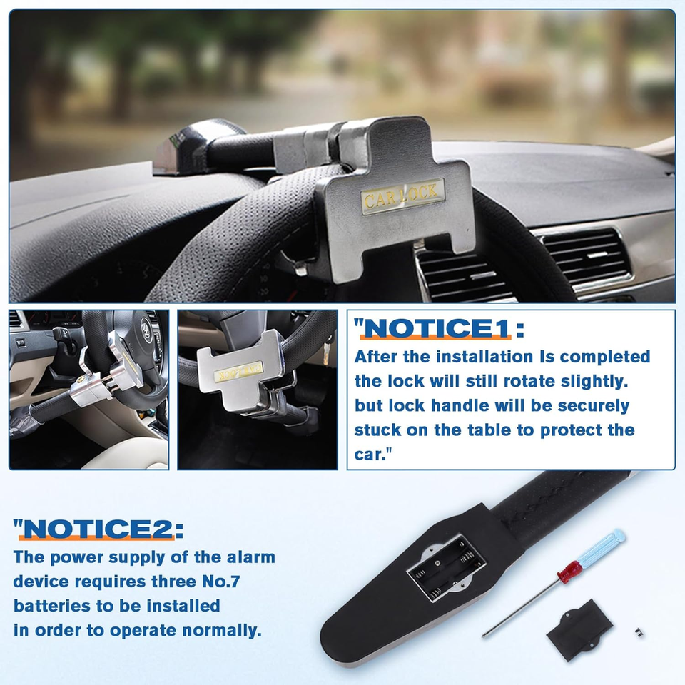 Zhenzhi ZZ0685 Anti-Theft Steering Wheel Lock with Alarm - Heavy Duty Car Security Device for Cars,