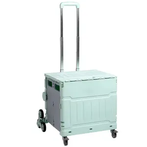 Chariot de courses pliable <span class=keywords><strong>en</strong></span> plastique grande capacité avec roues, chariot de supermarché, <span class=keywords><strong>caisse</strong></span> roulante pliable, boîte de rangement - Product Image 2