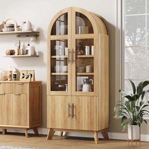 Có thể điều chỉnh hiện đại tiết kiệm không gian bằng gỗ Tủ sách lưu trữ tủ kính cửa cong CURIO hiển thị cho nhà văn phòng phòng phòng khách - Product Image 5