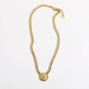 Colgante de Acero Inoxidable Poligonal con Cristal, Chapado en Oro de 18K, Pulsera y Collar de Cadena Cubana Grabado Personalizado - Product Image 2