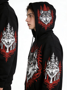 <span class=keywords><strong>Felpa</strong></span> <span class=keywords><strong>con</strong></span> Cappuccio Gotica Lupo e Foresta - <span class=keywords><strong>Felpa</strong></span> Nera Streetwear <span class=keywords><strong>con</strong></span> Design Lupo Mannaro e Boschi, Abbigliamento Urbano Fantasy Scura - Product Image 3