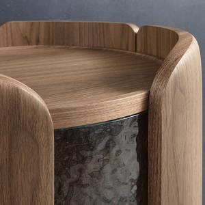 イタリアのミニマリスト無垢材ワインキャビネットモダンなミニマリスト円筒形壁ワインキャビネットホワイトワックスウッドダイニングエッジキャビネット - Product Image 6