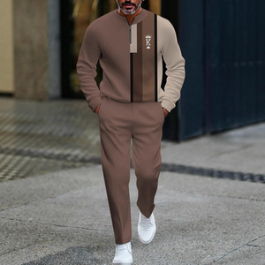 Nouvel Ensemble <span class=keywords><strong>Pantalon</strong></span> Décontracté pour <span class=keywords><strong>Homme</strong></span> à Manches Longues, Demi-Ouverture à Patte de Boutonnage, Pull Imprimé à Fermeture Éclair - Product Image 2
