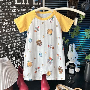 Combinaison Bébé à Manches Courtes Légère d'Été <span class=keywords><strong>pour</strong></span> <span class=keywords><strong>Climatiseur</strong></span>, Vêtement Extensible Quotidien, Pyjama Décontracté <span class=keywords><strong>pour</strong></span> Tout-Petits - Product Image 3
