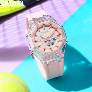 นาฬิกาควอตซ์ SMAEL 8083 หน้าปัดคู่ สีมาการอง กันน้ำ 30-50 เมตร สาย PU นาฬิกาข้อมือสำหรับเล่นกีฬา - Product Image 4