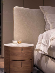 Shexu Modern Luxury Bedroom Furniture 2 Drawers Wood <strong>Round</strong> Nightstand <strong>Bedside</strong> <strong>Table</strong> - Product Image 5