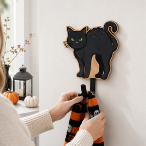 Halloween Wooden Wall Hook Crow Ghost <b>Witch</b> Hat Black Cat Haunted House Pattern Towel Key Bag Hanger Spooky Entryway Wall <b>Decor</b> - Product Image 3