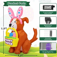Produit phare : Jouet gonflable chiot de dessin animé avec serre-tête rose de Pâques et lumières LED festives, Ornement de décoration extérieure en gros