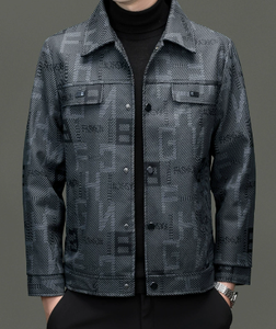 Veste en cuir à revers pour homme, style coréen, coupe ajustée, noir et or, chaudement rembourrée, pour l'automne et l'hiver - Product Image 3