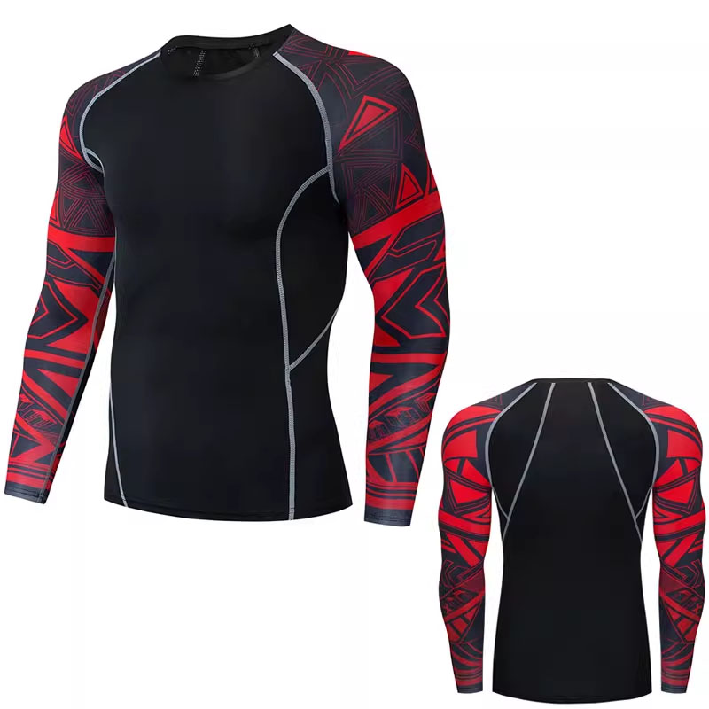 Men's Quick Dry Rash Guard Gym Training Gear Custom Logo Sublimation Printed on Long Spandex Fabric UPF50 Plus Size Compatible