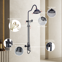 Système de douche mural classique à 3 fonctions, ensemble de douche pluie en laiton noir pour hôtel