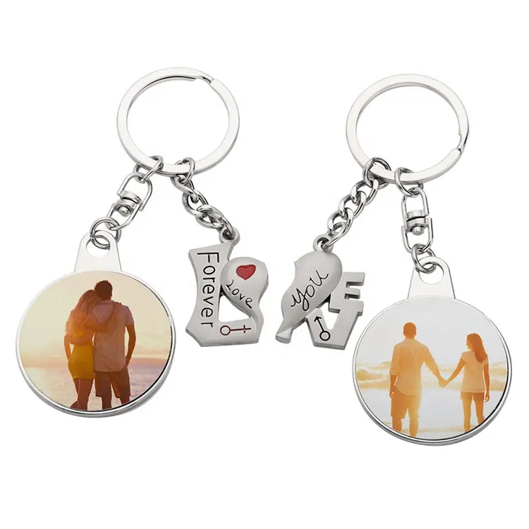 Custom Personalized Gift Valentine's Day Blank Thermal Metal Couple Keychain Heart Key