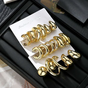 Fashion Carded Earring Set for Women C-<b>Shaped</b> Exaggerated Geometric <b>Twisted</b> Waterdrop Earrings 9Pairs/Set - Product Image 5