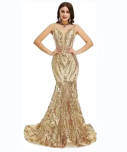 Haute qualité dames royales haut de gamme dîner robe de soirée sans manches sequin wrap hanche queue de poisson hôte modèle robe de soirée