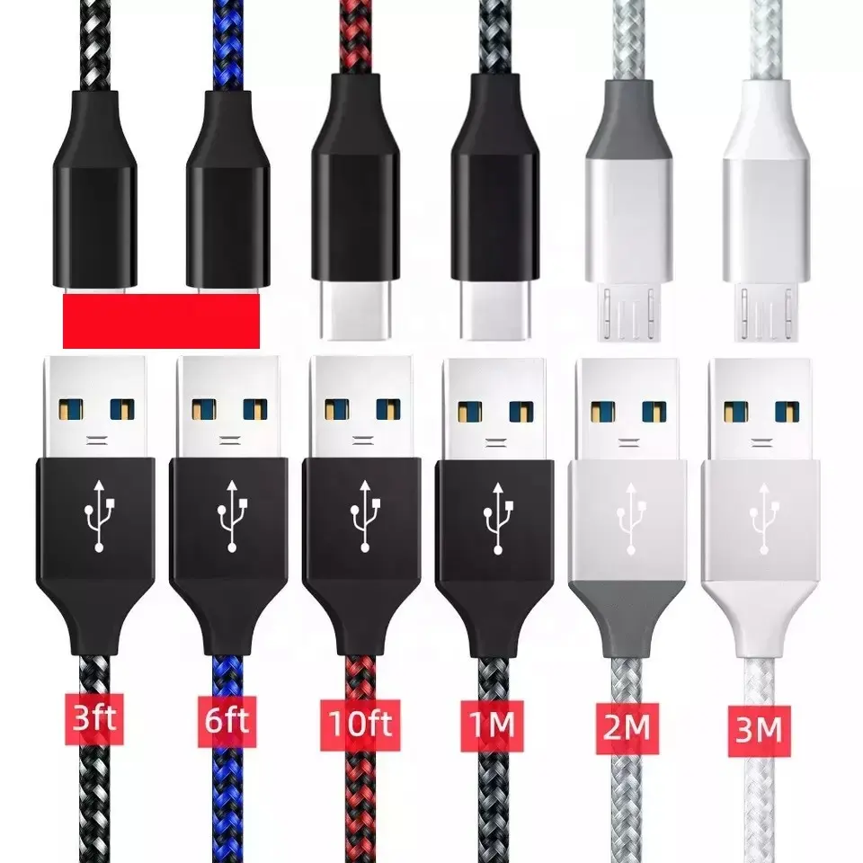 for iPhone Cable 3 Pack 5 Pack Nylon Braided 2.4A Fast Charging USB Type C Cable for iPhone Charger Cable 3ft 6ft 10ft 1M 2M 3M