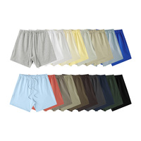 Celana Pendek Basket Pria Musim Panas Retro Trendi Bahan Katun Bernapas dengan Tali Serut Warna Solid Kasual Panjang Setengah Lutut Unisex Longgar